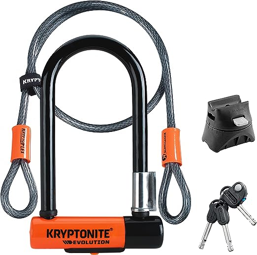 Kryptonite Evolution Mini-7 Bike U-Lock with Cable, Heavy Duty Anti-Theft Bicycle U Lock, 13mm Shackle and 10mm x4ft Length Security Cable with Mounting Bracket and Keys