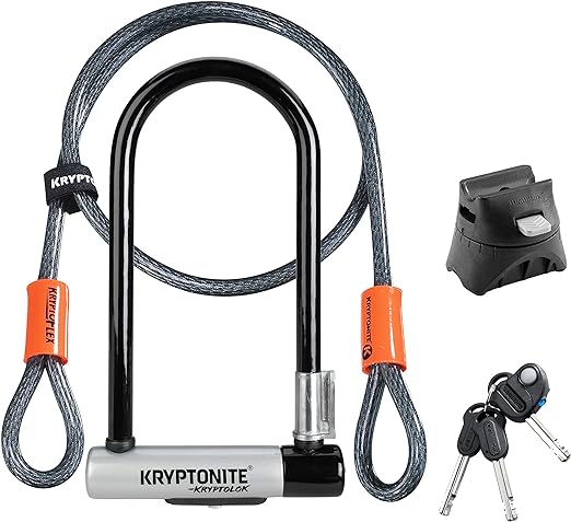 Kryptonite Kryptolok Standard Bike U-Lock with Cable, Heavy Duty Anti-Theft Bicycle U Lock, 12.7mm Shackle and 10mm x 4ft Length Security Cable with Mounting Bracket and Keys