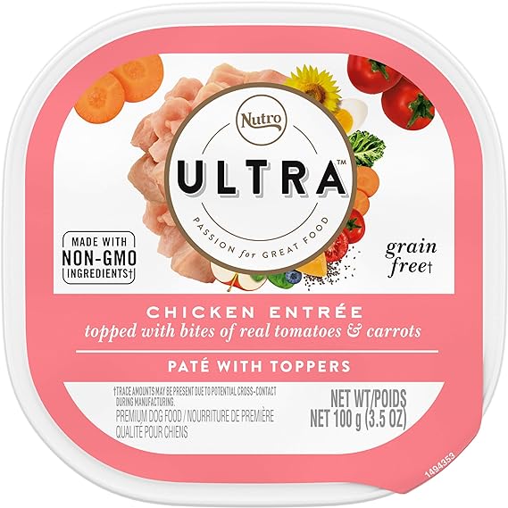 NUTRO ULTRA Adult Grain Free Soft Wet Dog Food, Chicken Entrée Paté with Tomatoes & Carrots, (24) 3.5 oz. Trays