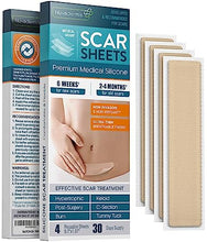 Load image into Gallery viewer, NUVADERMIS Silicone Scar Sheets, Tape, Strips - USA Tested - Healing Keloid, C-Section, Tummy Tuck - As Surgical Cream, Gel, Patch, Bandage, Pad - Surgery Scars Treatment - 4 Pack 5.7&quot;x1.57&quot;