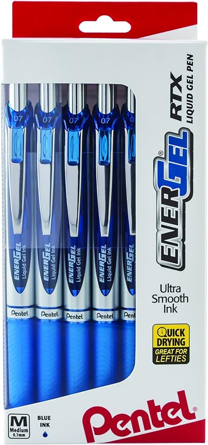 Pentel® EnerGel™ RTX Retractable Liquid Gel Pens, Medium Point, 0.7 mm, 54% Recycled, Blue Barrel, Blue Ink, Pack Of 12 Pens