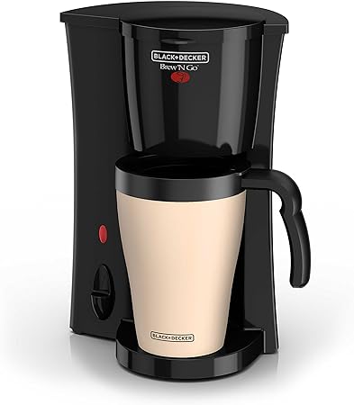 Black+Decker Brew 'n Go Personal Coffeemaker with Travel Mug,15 ounce Black/Beige, DCM18