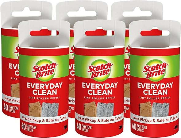 Scotch-Brite Lint Roller Refill, Works Great On Pet Hair, 60 Sheets ( Pack Of 6 ) ( Packaging May Vary )