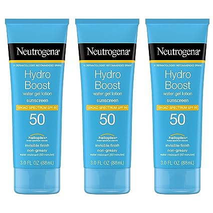 Neutrogena Hydro Boost Water Gel Sunscreen Lotion with Broad Spectrum SPF 50, Water-Resistant Hydrating Body Sunscreen, Non-Greasy, Hyaluronic Acid, Travel Size, 3 fl. Oz, Pack of 3