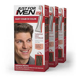 Just For Men Easy Comb-In Color Mens Hair Dye, Easy No Mix Application with Comb Applicator - Medium Brown, A-35, Pack of 3