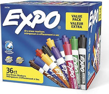 Load image into Gallery viewer, EXPO Low-Odor Dry Erase Markers, Chisel Tip, Assorted Colors, 36 Count, Case of 6
