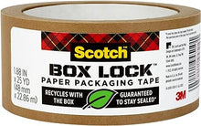 Load image into Gallery viewer, Scotch Box Lock Paper Packing Tape, Kraft Brown, Extreme Grip Kraft Paper Tape That Recycles With the Box, Holiday Shipping Supplies, 1.88 in. x 25 yd., 8 Tape Rolls