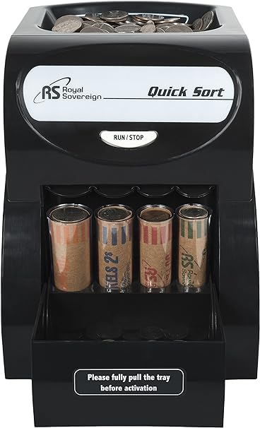 Royal Sovereign Electric Coin Sorter, Patented Anti-Jam Technology, 1 Row of Coin Counting (QS-1AC),Black, FOR Hold,Wrapping