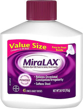 Load image into Gallery viewer, MiraLAX Laxative Powder for Gentle Constipation Relief, #1 Dr. Recommended Brand, 45 Dose Polyethylene Glycol 3350, Stimulant-Free, Softens Stool