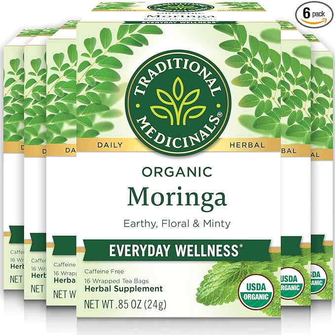 Traditional Medicinals Tea, Organic Moringa, Everyday Wellness, with Spearmint & Sage, 96 Tea Bags (6 Pack)