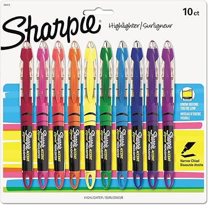 SHARPIE 24415Pp Accent Liquid Pen Style Highlighter Chisel Tip Assorted 10/Set