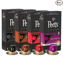 Load image into Gallery viewer, Peet&#39;s Coffee Gifts, Bestseller&#39;s Espresso Coffee Pods Variety Pack, Dark &amp; Medium Roasts, Compatible with Nespresso Original Machine, Intensity 8-11, 40 Count (4 Boxes of 10 Espresso Capsules)