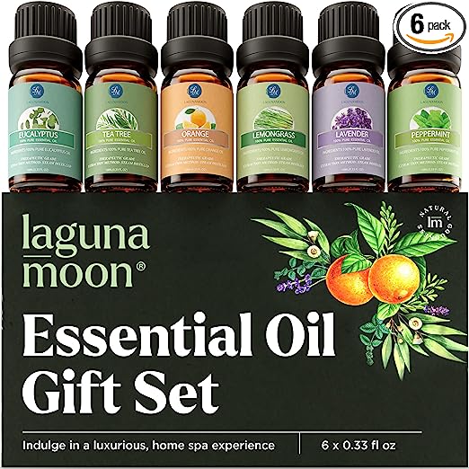 Essential Oils Set - Top 6 Organic Blends for Diffusers, Home Care, Candle Making, Fragrance, Aromatherapy, Humidifiers, Gifts - Peppermint, Tea Tree, Lavender, Eucalyptus, Lemongrass, Orange (10mL)