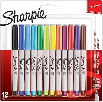 Sharpie Permanent Markers | Ultra Fine Point | Assorted Colours | 12 Count