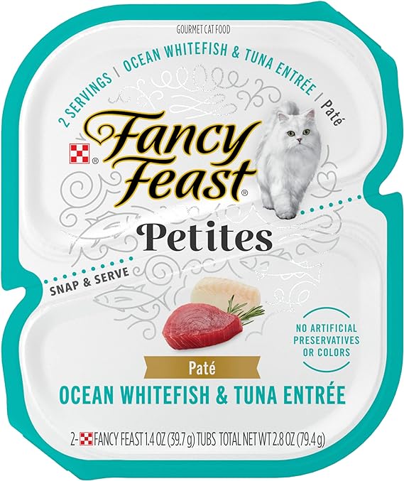 Purina Fancy Feast Gourmet Pate Wet Cat Food, Petites Ocean Whitefish & Tuna Entree - (12) 2.8 oz. Tubs