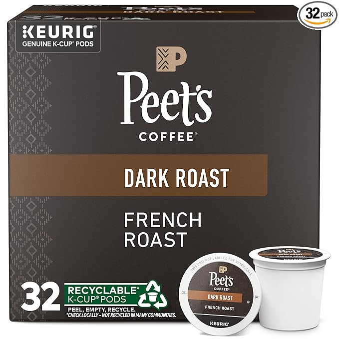 Peet's Coffee, Dark Roast K-Cup Pods for Keurig Brewers - French Roast 32 Count (1 Box of 32 K-Cup Pods)