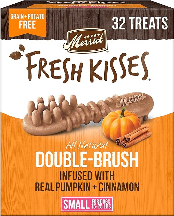 Merrick Fresh Kisses Dog Dental Treats, Infused with Real Pumpkin and Cinnamon, for Small Breeds 15-25 Lbs - 20 oz Bag