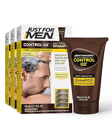 Just for Men Control GX Grey Reducing Shampoo for Lighter Shades of Hair, Blonde to Medium Brown, Gradual Hair Color, 4 Fl Oz - Pack of 3 (Packaging May Vary)