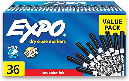 EXPO Low Odor Dry Erase Markers, Fine Tip, Black, 36 Count