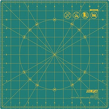 Load image into Gallery viewer, OLFA 12&quot; x 12&quot; Rotating Cutting Mat (RM-12S) - Self Healing 12x12 Inch Square Rotary Mat with Grid for Fabric, Sewing, Quilting, &amp; Crafts, Rotates 360 Degrees, Use with Rotary Cutters (Green)
