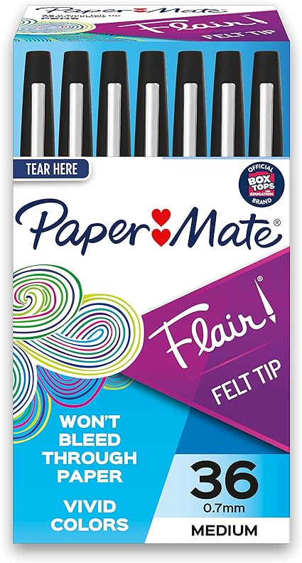 Paper Mate Flair Felt Tip Pens, Medium Point (0.7mm), Black, 36 Count