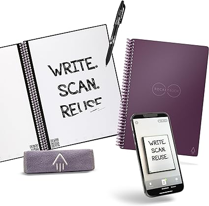 Rocketbook Core Reusable Smart Notebook | Innovative, Eco-Friendly, Digitally Connected Notebook with Cloud Sharing Capabilities | Dotted, 6" x 8.8", 36 Pg, Plum, with Pen, Cloth, and App Included