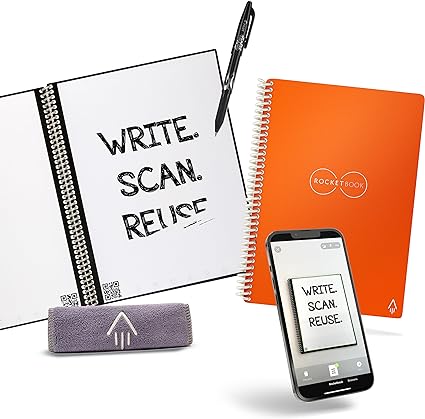 Rocketbook Core Reusable Smart Notebook | Innovative, Eco-Friendly, Digitally Connected Notebook with Cloud Sharing Capabilities | Dotted, 6" x 8.8", 36 Pg, Beacon Orange, with Pen, Cloth, and App Included