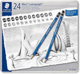 STAEDTLER Mars Lumograph Art Drawing Pencils, Graphite Pencils in Metal Case, Break-Resistant Bonded Lead, Grades 12B-10H, Set of 24